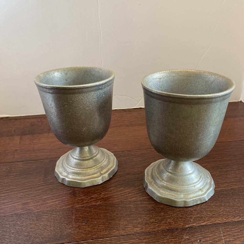 2 Wilton Armetale Pewter Plough Tavern Water Wine Goblets Hollow Satin 5.25"